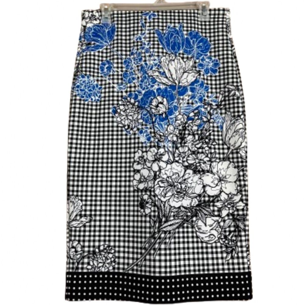 Label By 5 Twelve Prince Of Wales Check Floral Business Office Pencil Skirt Sz-M